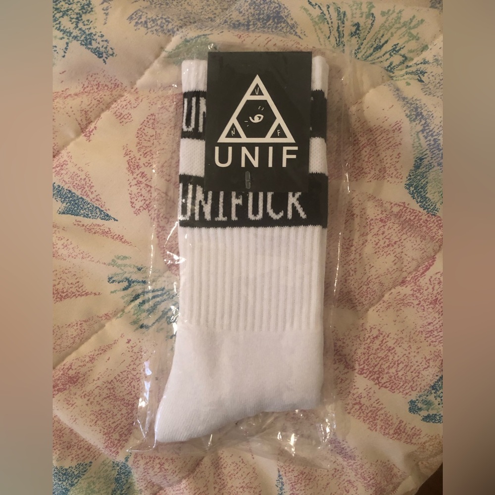 BNWT UNIF UNIFUCK Black and White Crew Socks